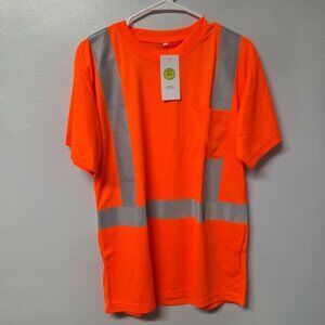 Orange‎ Reflective Work Shirt Medium Mens Construction Safety Pocket Breathable